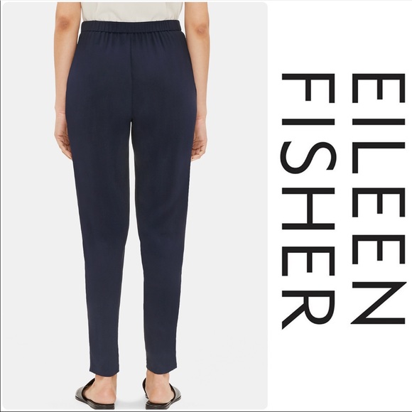 Eileen Fisher Slouchy Ankle Silk Pants Midnight - Picture 2 of 5